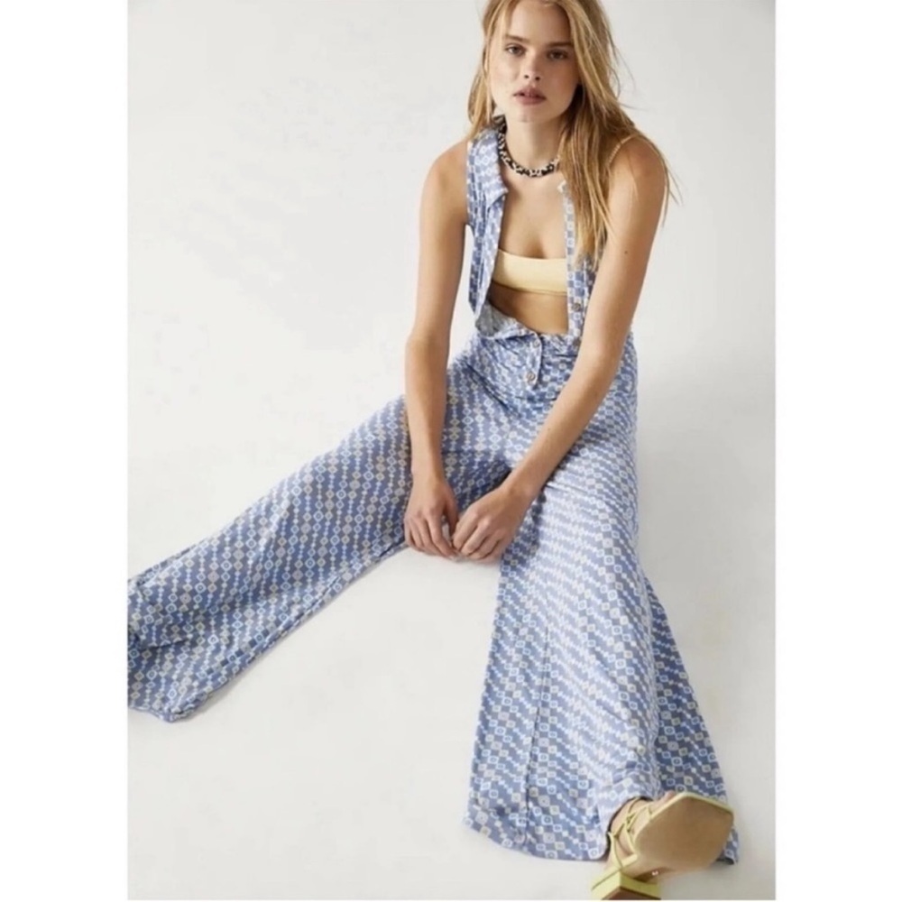 Free People Shayla Printed Halter 70s Flare Leg Jumpsuit - Picture 2 of 10